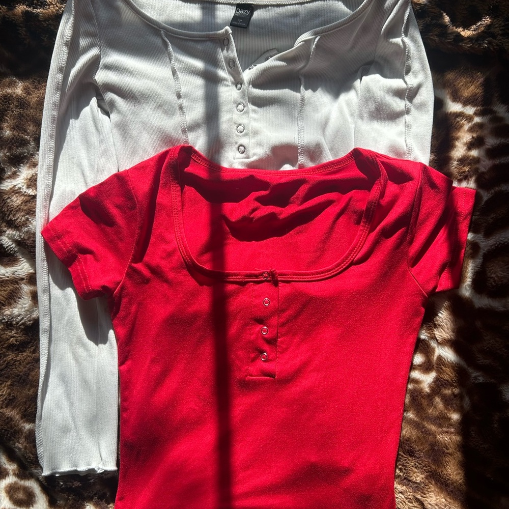 Red and White Button-Up Tops